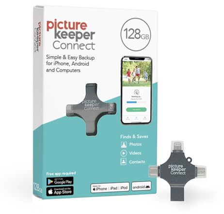 Picture Keeper Connect for iPhone, Android, USB-C, PC & Mac- 128GB USB Backup for Photos, Videos, Contacts, Flash Drive Memory Backup, External Storage Thumb Drive - 128GB, Silver