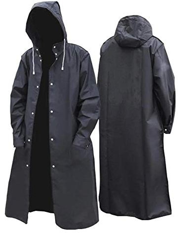Jannyshop Men's Raincoat, Ultralight, Waterproof, Long Hooded Coats with Sleeves, Rain Jacket, Rainwear, Reusable Rain Ponchos, Large