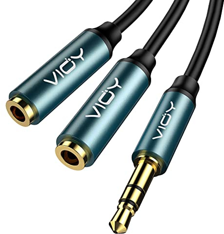 VIOY 3.5mm Male to Dual Female Stereo Headphone Splitter Cable 20cm | Silver-plated copper core, 24K gold-plated plugs, double nylon braided, TRS stereo only, plug-and-play for amp mixer guitar
