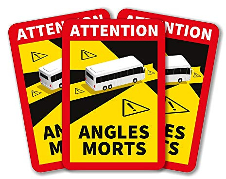 lepni.me 3 Stycken Buss Angles Morts Klistermärken för Frankrike | Extra Stark Vidhäftning och UV-skydd | Varningsskylt för Uppmärksamhet | Fordons Klistermärke för Döda Vinkeln (3PCS BUSS)