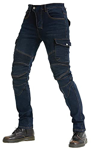 KAISUN Pantalones deportivos para moto, con protectores en las rodillas y las caderas, elásticos, ajustados, vaqueros, resistentes al viento, transpirables (azul, L)