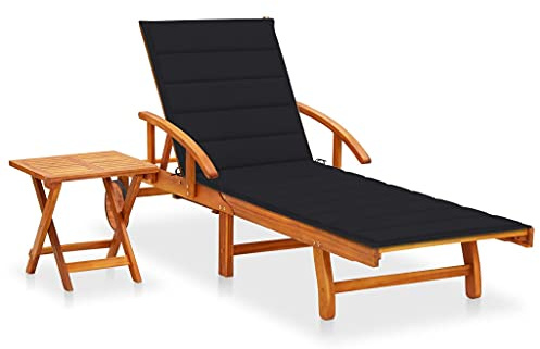 vidaXL Akazienholz Massiv Sonnenliege mit Tisch Auflage 2 Rädern Gartenliege Gartenmöbel Liege Strandliege Holzliege Liegestuhl Relaxliege