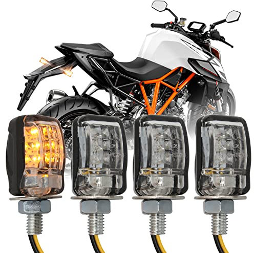JMTBNO Intermitentes Moto Homologados LED Indicadores 4 Piezas Mini Bombilla Ámbar Luz de Señal de Giro Impermeable Universal 12V Compatible con M6 Motocicleta Scooter Quad Enduro Off Road
