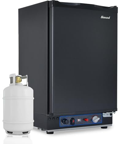 Smad Camping Gas Kühlschrank 12V 230V, 40L, 0-10℃, Leiser Absorber Wohnmobil Kühlschrank für Auto, Büro und Schlafzimmer, Wendetür, Schwarz