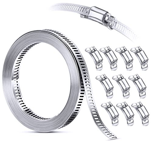 Steelsoft 304 Stainless Steel Hose Clamps Assortment Rack, Large Adjustable Worm Drive Hose Clamp Band Duct Pipe Clamp, Metal Strapping, Automotive Muffler Exhaust Wrap,12FT Metal Straps+10 Fasteners