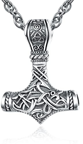KINGWHYTE Thor Hammer Anhänger Halskette Silber Wikinger Schmuck für Männer
