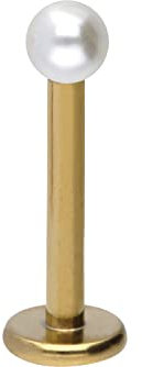 PIERCINGLINE Chirurgenstahl Labret Stecker SYNTH. PERLE Piercing Lippe Ohr Nase Goldfarben 3 x 1,2 x 6 mm