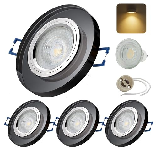 Sweet Led Einbaustrahler Glas GU10 – 7W LED Spots, 530 Lm Warmweiß –Deckenspots 230V, runde Einbauspots 68 mm, Schwarz – 3000K Deckenstrahler 3er Set