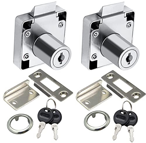 Automatic Lock Tongue Cabinet Drawer Furniture Locker Showcase Lock Drilling Diameter 3/4/19mm for (3/5-/15mm -7/8-/22mm) Door Panel(2 Pack)