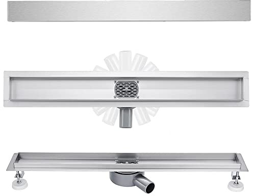 Duschrinne 70 cm Sehr Flach Befliesbar 360 Grad Edelstahl Bodenablauf Siphon mit Geruchsstop Größen 30cm -100 cm Ablaufrinne für Badezimmer Duschablauf Komplettset
