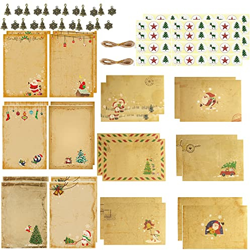 Weihnachts Briefpapier mit Umschlag Set 24 Stück Weihnachten Briefpapier Mit Vintage Briefpapierr Weihnachten Umschlag Hanfseil WeihnachtsgrüßE Karten Weihnachtenn Blanko GrußKarten Set