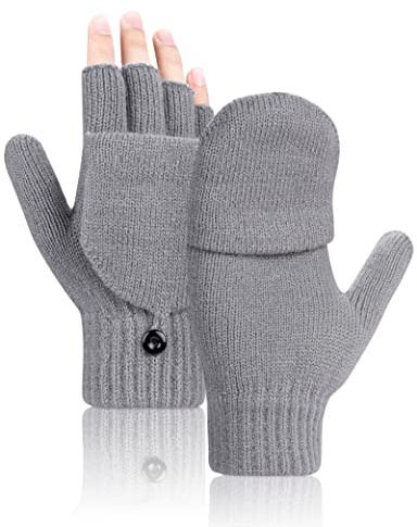Mitaines Hiver Gants Sans Doigts Convertible Demi-Doigts Mitaines pour Femme et Homme Extensibles en Tricot