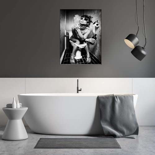 LYBOHO Badezimmer Bilder Schwarz Weiß Set, Modebewusste Dame Bilder Set,Vintage Leinwand Bilder Poster Toilette Badezimmer Wohnkultur - Ohne Rahmen (1PCS-40x60cm)