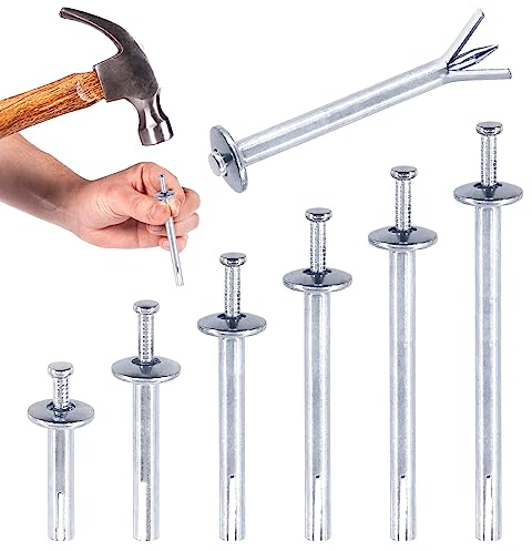 Swpeet 50Pcs Silver M6 x 50mm Alloy Steel Concrete Anchors, Drive Expansion Nail, Hammer Drive Nail Set, 1/4 Diameter, Approx 2 Length for Concrete, Brick, Masonry