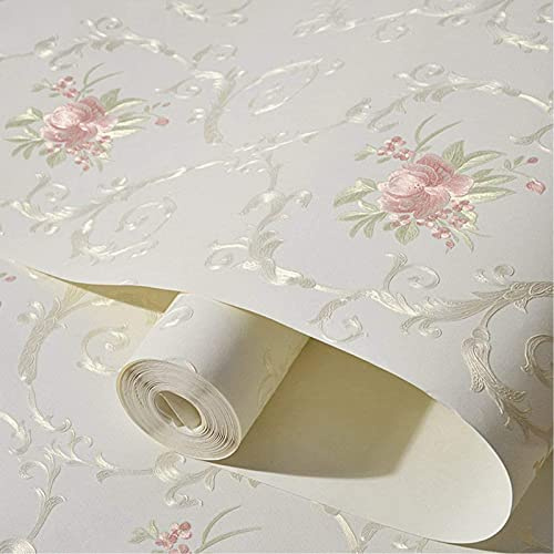 Peel and Stick Floral Wallpaper 20.8x197 - 3D Embossed Damask Non-Woven Removable Wallpaper, Renter Friendly Vintage Wall Covering for Bedroom Living Room