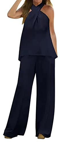 MJGkhiy Tuta da Donna Elegante da Cerimonia Set 2 Pezzi Donna Elegante Set Completo Tuta Donna Moda Canotta & Pantaloni Completo Donna Elegante Cerimonia Due Pezzi