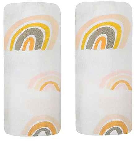 DHAEY 2 Pack Baby Pucktücher Musselin Swaddle Decke Tücher Baby Bambus Baumwolle Swaddle Wrap, Aufstoßen Tuch Deck Kinderwagen für Junge und Mädchen, Regenbogen
