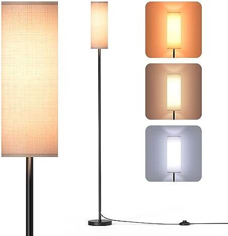 Homuserr Lampada da Terra, Lampada da Lettura Moderna LED Dimmerabile 9W con 3 Temperature Colore, Lampada da Terra con Paralume in Lino e Interruttore a Pedale per Soggiorno, Camera da Letto