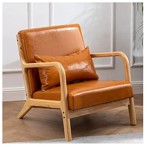 BTZHY Relaxsessel Sessel,Holzsofa, Akzentstuhl, Pu-Leder, Retro, modern, gepolstert, gepolstert, Clubsessel, Lounge-Sofa, Freizeitstuhl, einzelne Lesesessel, Massivholzrahmen
