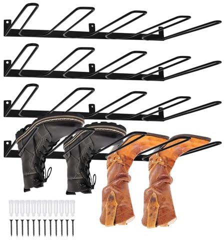 XLSXEXCL 4 Pack Boot Rack Wader Hangers Wall Mount Holds 8 Pairs, Organizer Hanging Metal Tall Holder for Cowboy Garage Storage Closet Entryway Outdoor Drying, Black