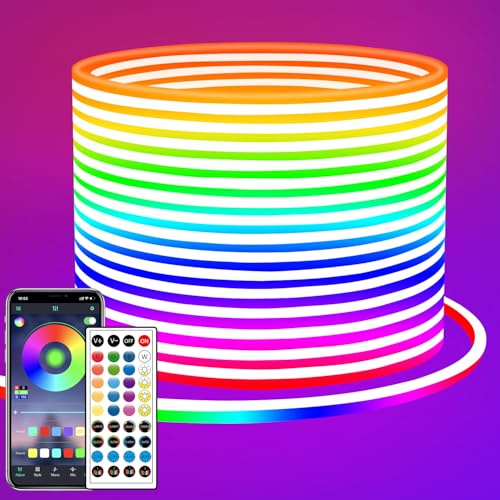 Segrass Neon-LED-Streifen, 20 m, mit Fernbedienung, IP65, wasserdicht, flexibel, 24 V, dekoratives Band für Schlafzimmer, Zimmer und Außenbereich