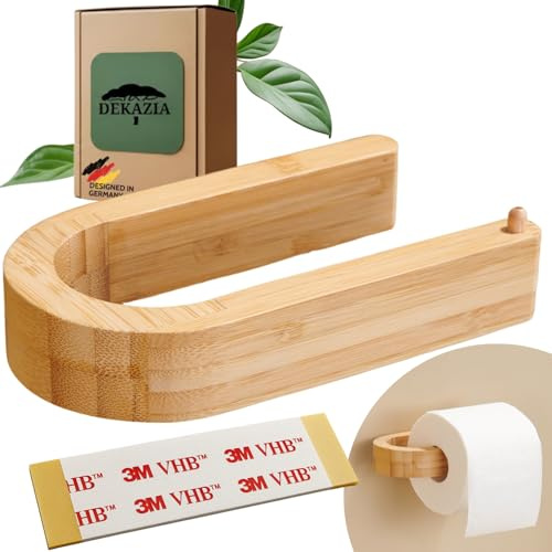 DEKAZIA® Toilettenpapierhalter Bambus | Toilettenpapierhalter Holz | Klopapierhalter Bambus | Klorollenhalter Ohne Bohren | Klopapierhalter Holz | Klopapier Halterung | Klopapierrollenhalter Wand