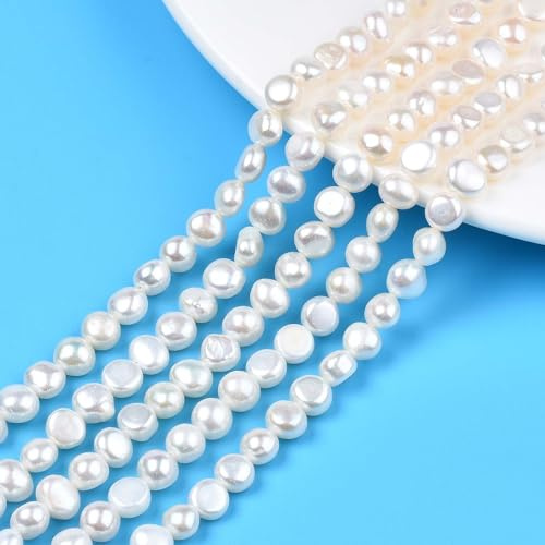 50 perle d'acqua dolce coltivate naturali, colore conchiglia, 5-8 mm, a forma di patata al centro, perline distanziali per bracciali, collane, orecchini, creazione di gioielli