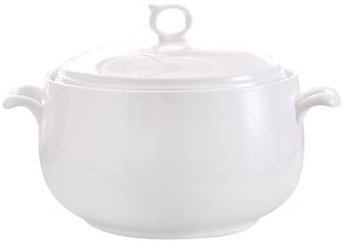 Hgjgwqh Round Soup Crock With Lid Ceramic Soup Tureen with Glass Lid, Ceramic Serving White Soup Bowl With Large Loop Handle for Kitchen, Porcelain, Pure White, Microwave and Dishwasher Safe,3000ML