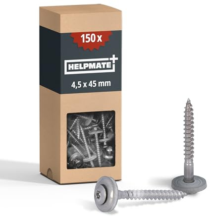 HELPMATE – Spenglerschrauben 4,5x45 mm – Edelstahl A2 – 150 Stück | Nach DIN 7995 – korrosionsgeschützt – T20 Antrieb – Dachdeckerschrauben mit Linsenkopf, Tellerscheibe, EPDM-Dichtung – Silber