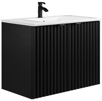 Vente-unique-Waschbeckenunterschrank hängend mit Einbauwaschbecken - Streifenoptik - Schwarz - 80 cm - ZILGA