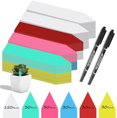 300 Stück Pflanzenschilder | 150x Weiß+150x Bunt | Mit 2 Marker | aus Premium Kunststoff, Pflanzenstecker zum Beschriften wetterfest, Stecketiketten Pflanzen Für Gemüse, Kräuter, blumen