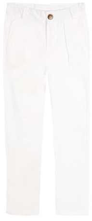 Mud Kingdom 12-13 Years Boys Trousers Straight Flat Front Pants for Big Boy Chino Twill School Uniform Buttoms with Pockets White