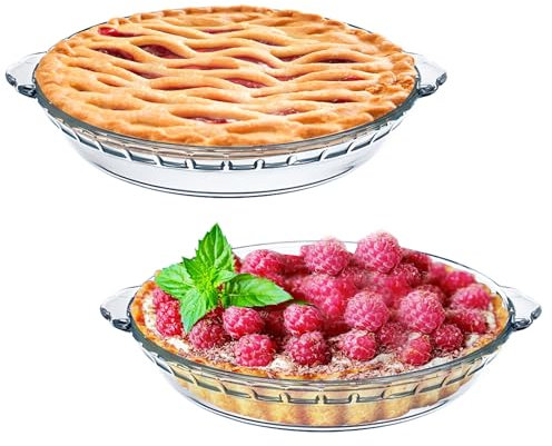 7 Glass Pie Pan for Baking with Handles Easy Grab 2PCS Round Pie Baking Dishes for Apple Pie Pumpkin Pie Salads Desserts Serving Plates