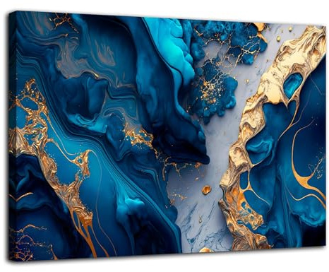 Visario Leinwandbild 120x80 cm 5044 XXL Wandbild golden blaue Schönheit Modern Kunstdruck auf Leinwand fertig aufgespannt echter Holzrahmen Zackenaufhänger Dekoration Wohnzimmer Schlafzimmer Büro