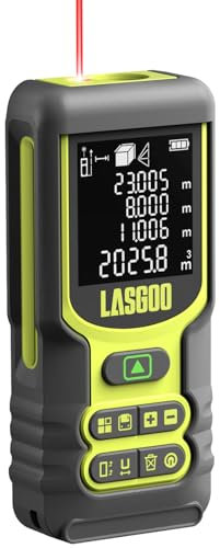 Laser Measure, LASGOO 60m/197ft Laser Measurement Tool, Laser Distance Meter with Ft/In/M Multiple Units, LCD Backlit Display, Pythagorean Mode, Area and Volume, Battery Included