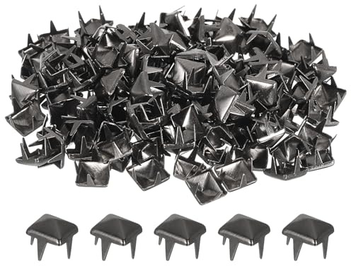 QUARKZMAN 80pz Rivetti a Piramide Quadrata, 6mm Chiodi a Quattro Punte, Borchie in Rame Stile Punk Rock per Abbigliamento Borsa Pelle Scarpe (Nero Metallizzato)