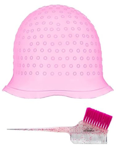 GXGM 3 Pezzi Cappucci in silicone per tinture per capelli,Cuffia Per Capelli Strumento Per Lo Styling, Frosting Cap Dei Capelli con Uncinetto e Spazzola Cappello in Silicone Tintura Cappuccio