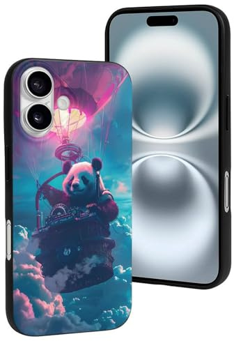Buewutiry Custodia compatibile con iPhone 16 carina - Custodia morbida in silicone con mongolfiera DJ Panda compatibile con iPhone 16 per donne e uomini