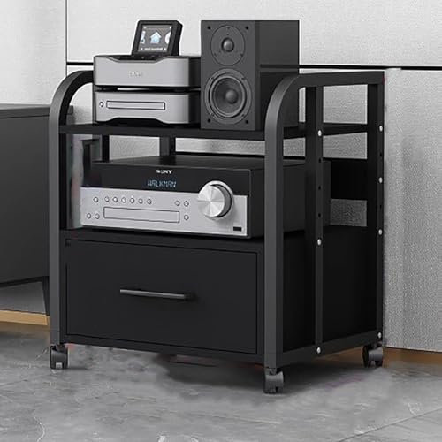 Elitix HiFi Rack Plattenspieler-Audioschrank mit Schubladen und Gleitrollen, Audio-Rack-Regal-Organizer für Onkyo-Receiver, Gerätekonsole, AV-Komponentenständer(A,S)