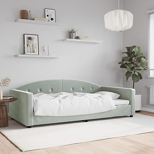 Somanki Tagesbett Hellgrau 100x200 cm Samt, Schlafsofa, Daybed, Bettsofa, Sofa Bed, Sofabett, Schlafcouch, Jugendbett, Bettgestell, Bettcouch - 354143