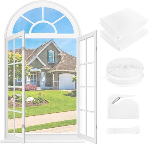 Zanzariera Finestra 2 Set - 150 x 180 CM - BIANCA, Non Richiede Foratura, CON Taglierina, Adesivo, Può Essere Tagliata su Misura