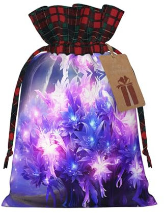 PHAYAH Sacchetto regalo di iuta con coulisse di Natale con fiori luminosi, sacchetto per caramelle, borsa portaoggetti adatta per Natale, festa di compleanno