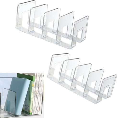 Esforzarse 2 Stück Zeitschriftenhalter aus Acryl, 4 Fächer, Taschen Regal, Klare Regalteiler, Regal Organizer, Handtaschen Aufbewahrung, Ideal für Schreibtisch, Regal und Büro