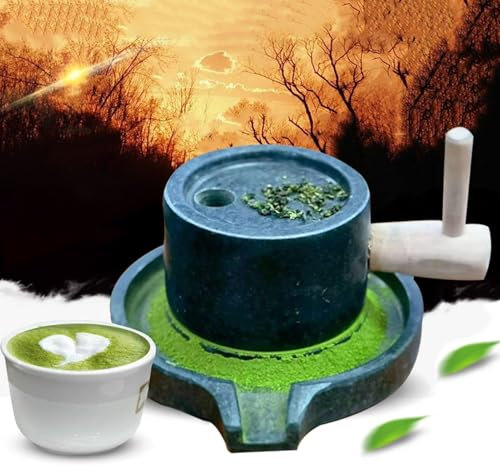 Dailify Mulino a Pietra Mulino in Pietra Naturale di Pietra Blu 13 cm X 20 cm, Piccolo Polverizzatore di Polvere di tè Matcha a Manovella, Utensile di Macinazione Multifunzionale per Casa/Scuola