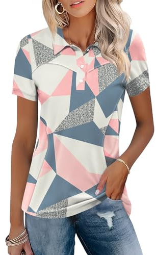 IECCP Poloshirts Damen Kurzarm Baumwolle Polohemd Golf Schnelltrocknend | Polo Shirt mit 3-Knopfleiste Leicht Atmungsaktiv Schnelltrocknend für Golf Tennis Sport Alltag Arbeit Sommer