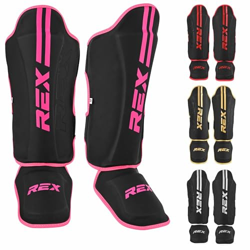 Rex Boxing Shin Guards Kickboxing Muay Thai, MMA Instep Protection Pads, Lightweight Martial Arts Leg Guards for Sparring & Training, BJJ Karate Boxing Taekwondo