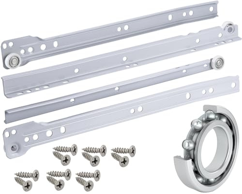 Stahlia (1 Paar) Schubladenschienen 300mm Teilauszug Rollenführung Weiß Professional Schubladenauszug Schienen Führungsschiene Schienen mit Rollen Laufschiene
