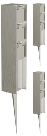 ledscom.de 3X Garten-Steckdosen-Säule POMI mit Erdspieß für außen, IP44, 3-Fach, Edelstahl, eckig, 33cm