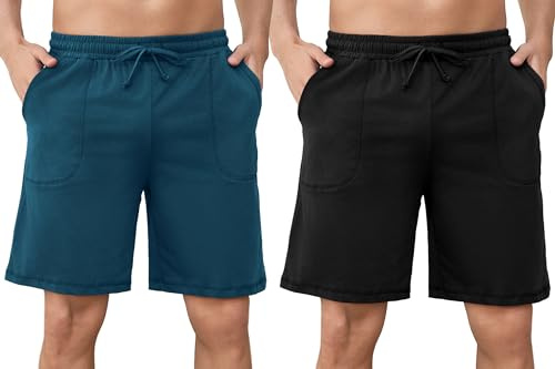 Aseniza Pantaloncini Uomo 2 Pezzi Estivi Set 2 Pantaloncini Tuta Uomo Cotone Pantaloni Corti Sportivi Shorts Bermuda Casual Larghi Jogging Nero+Blu XL