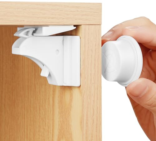 HOTUT Enfant Magnétique Cabinet de Sécurité, Sécurité Placard Bébé (4 Verrous & 1 Clés), Serrure Magnétique Invisible pour Sécurité Enfant, Tiroir Securite Bebe Bloque, Blocage Sans Perçag